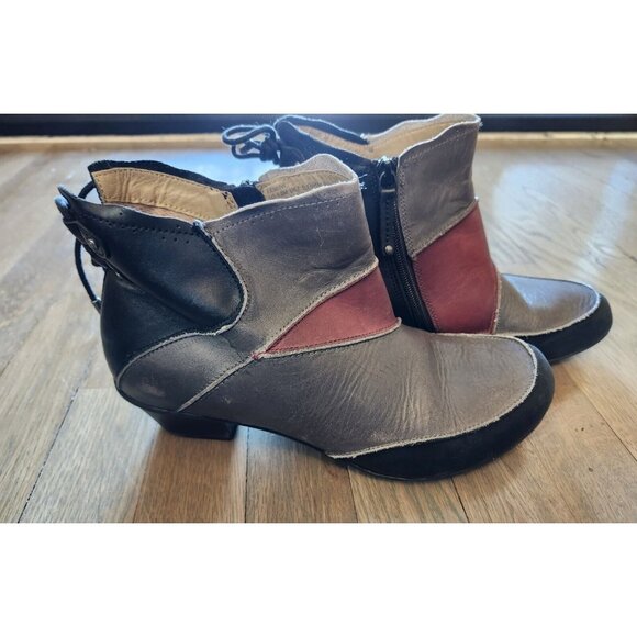 Women's Aetrex Sz 9M Leather Ankle Boots Gray Black Booties EE907W Patchwork - Picture 3 of 16